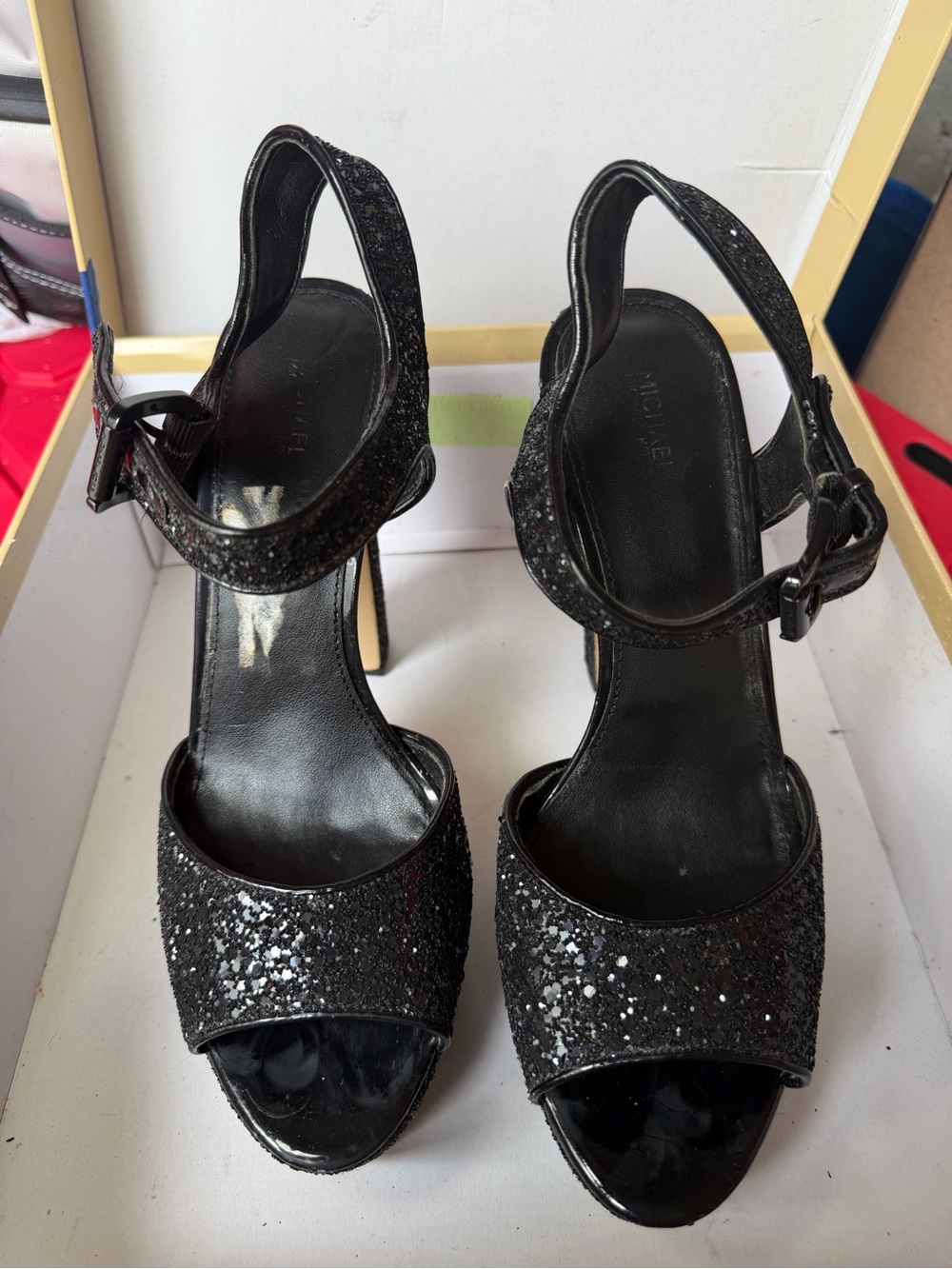 Michael Kors Black Glitter Slingback Heels